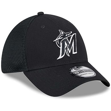 Men's New Era Miami Marlins Evergreen Black & White Neo 39THIRTY Flex Hat