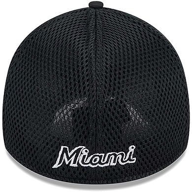 Men's New Era Miami Marlins Evergreen Black & White Neo 39THIRTY Flex Hat