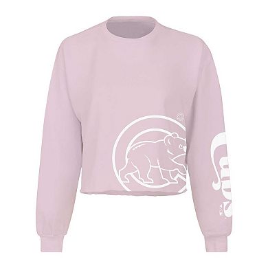Women's Fanatics Branded Pink Chicago Cubs Cropped Slouchy Long Sleeve T-Shirt