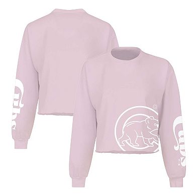 Women's Fanatics Branded Pink Chicago Cubs Cropped Slouchy Long Sleeve T-Shirt