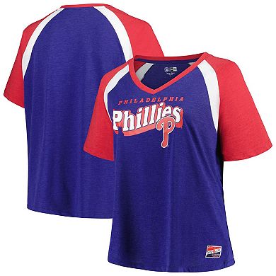 Women's New Era Royal Philadelphia Phillies Plus Size Raglan V-Neck T-Shirt