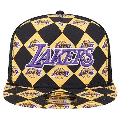 Men's New Era Black Los Angeles Lakers Seeing Diamonds A-Frame Trucker 9FIFTY Snapback Hat
