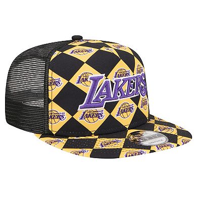 Men's New Era Black Los Angeles Lakers Seeing Diamonds A-Frame Trucker 9FIFTY Snapback Hat