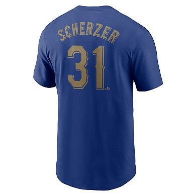 Men's Nike Max Scherzer Royal Texas Rangers 2024 Gold Collection Name & Number T-Shirt