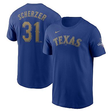 Men's Nike Max Scherzer Royal Texas Rangers 2024 Gold Collection Name & Number T-Shirt