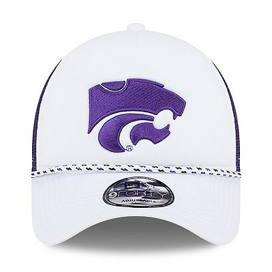 Men's New Era White/Purple Kansas State Wildcats Court Sport Foam A-Frame 9FORTY Adjustable Trucker Hat