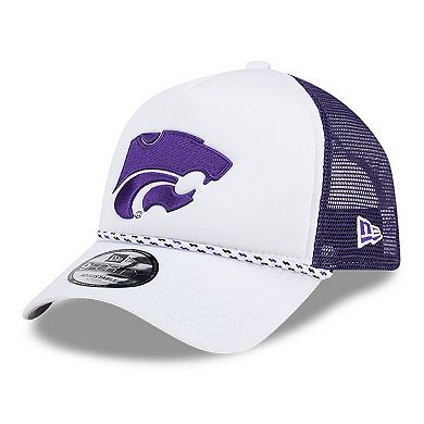 Men's New Era White/Purple Kansas State Wildcats Court Sport Foam A-Frame 9FORTY Adjustable Trucker Hat