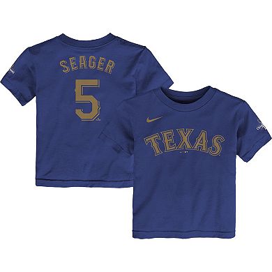 Preschool Nike Corey Seager Blue Texas Rangers 2024 Gold Collection Name & Number T-Shirt