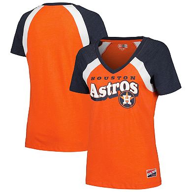 Women's New Era Orange Houston Astros Heathered Raglan V-Neck T-Shirt