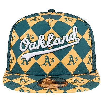 Men's New Era Green Oakland Athletics Seeing Diamonds A-Frame Trucker 9FIFTY Snapback Hat