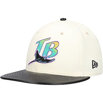 Men's New Era Cream Tampa Bay Rays Game Night Leather Visor 59FIFTY Fitted Hat