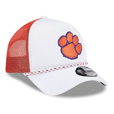 Men's New Era White/Orange Clemson Tigers Court Sport Foam A-Frame 9FORTY Adjustable Trucker Hat
