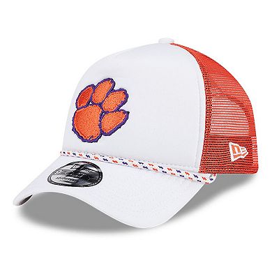 Men's New Era White/Orange Clemson Tigers Court Sport Foam A-Frame 9FORTY Adjustable Trucker Hat