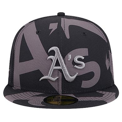 Men's New Era Black Oakland Athletics Logo Fracture 59FIFTY Fitted Hat