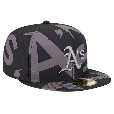 Men's New Era Black Oakland Athletics Logo Fracture 59FIFTY Fitted Hat
