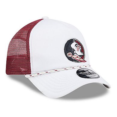 Men's New Era White/Garnet Florida State Seminoles Court Sport Foam A-Frame 9FORTY Adjustable Trucker Hat