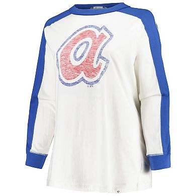 Women's '47 White Atlanta Braves Plus Size Caribou Raglan Long Sleeve T-Shirt