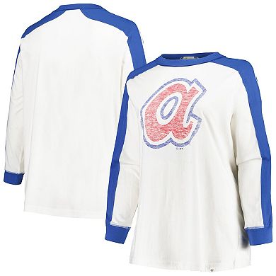 Women's '47 White Atlanta Braves Plus Size Caribou Raglan Long Sleeve T-Shirt