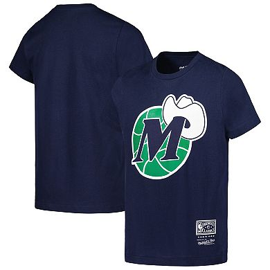 Youth Mitchell & Ness Navy Dallas Mavericks Hardwood Classics Retro Logo T-Shirt