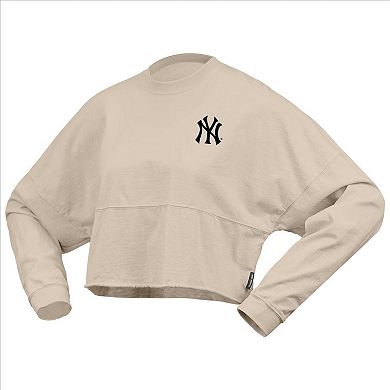 Women's Fanatics Branded Cream New York Yankees Long Sleeve Cropped Jersey T-Shirt
