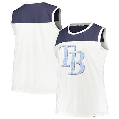 Women's '47 White/Navy Tampa Bay Rays Plus Size Waist Length Muscle Tank Top