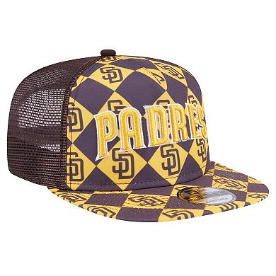 Men's New Era Brown San Diego Padres Seeing Diamonds A-Frame Trucker 9FIFTY Snapback Hat