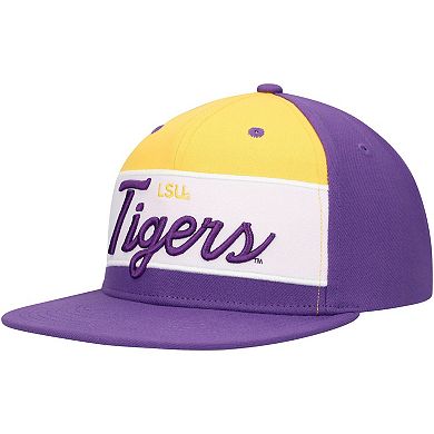 Men's Mitchell & Ness White/Purple LSU Tigers Retro Sport Color Block Script Snapback Hat