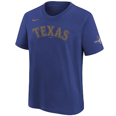 Youth Nike Royal Texas Rangers 2024 Gold Collection Wordmark T-Shirt