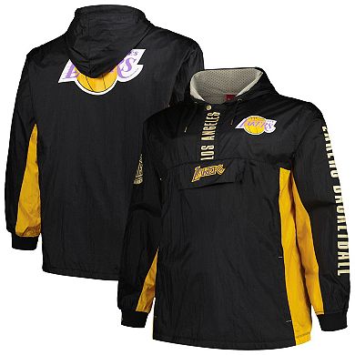 Men's Mitchell & Ness Black Los Angeles Lakers Big & Tall Hardwood Classics Team OG 2.0 Anorak Hoodie Quarter-Zip Windbreaker Jacket