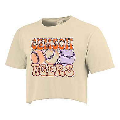 Women's Natural Clemson Tigers Comfort Colors Baseball Cropped T-Shirt