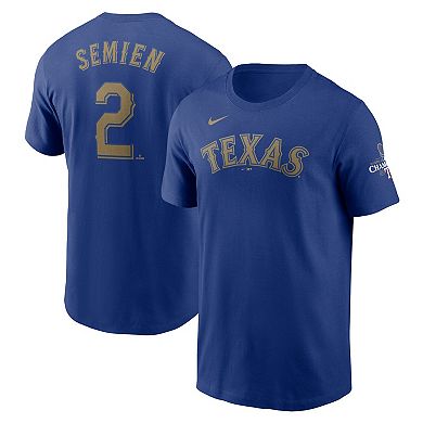 Men's Nike Marcus Semien Royal Texas Rangers 2024 Gold Collection Name & Number T-Shirt