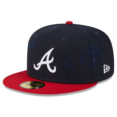 Men's New Era Navy/Red Atlanta Braves Multi Logo 59FIFTY Fitted Hat