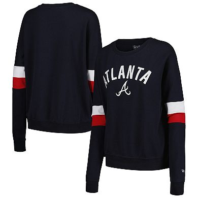 Women's New Era Navy Atlanta Braves Game Day Crew Pullover Sweatshirt
