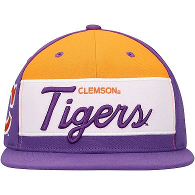 Men's Mitchell & Ness White/Purple Clemson Tigers Retro Sport Color Block Script Snapback Hat