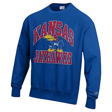 Men's Champion Royal Kansas Jayhawks Vault Late Night Reverse Weave Pullover Sweatshirt