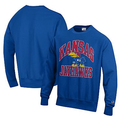 Men's Champion Royal Kansas Jayhawks Vault Late Night Reverse Weave Pullover Sweatshirt