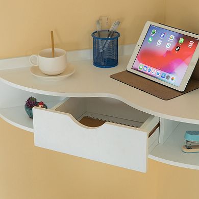 Corner Desk Heart Shaped Wall Mounted Office Table With Drawer And Two Shelves