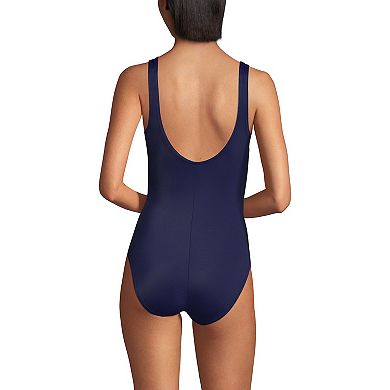 Petite Lands' End Sporty High Leg Tugless One-Piece Scoopneck Swimsuit