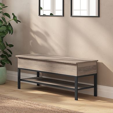 Merrick Lane Green River Rustic Farmhouse Entryway Bench with Bottom Storage Shelf