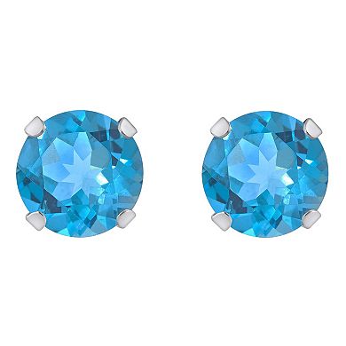 Celebration Gems 10k White Gold Round Blue Topaz Stud Earrings