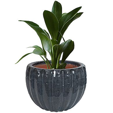 Sunnydaze 13.5" Fluted Ceramic Planter - Black Mist