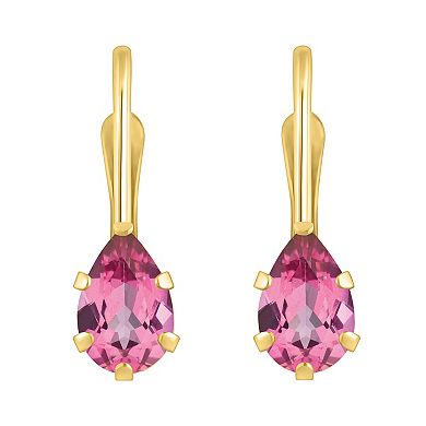Celebration Gems 10k Gold Pear Shape Pink Topaz Leverback Earrings