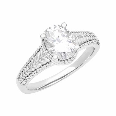 Love Always Sterling Silver Lab-Created Moissanite Textured Band Engagement Ring