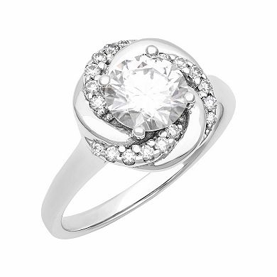 Love Always Sterling Silver Lab-Created Moissanite Swirl Halo Engagement Ring