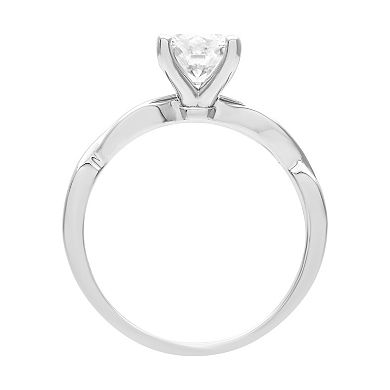 Love Always Sterling Silver Lab-Created Moissanite Solitaire Twist Engagement Ring