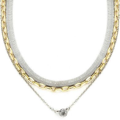 PANNEE BY PANACEA Two Tone Crystal Layered Snake Chain Necklace