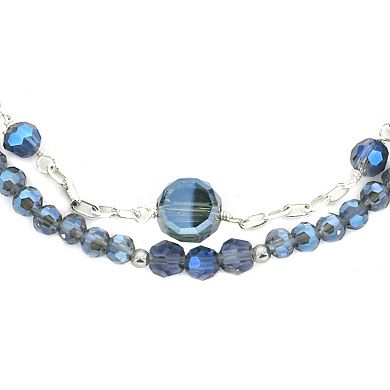 PANNEE BY PANACEA Silver Tone Blue Crystal Layered Beaded Bracelet