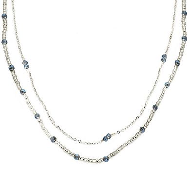 PANNEE BY PANACEA Silver Tone Blue Crystal Beaded Double Strand Necklace