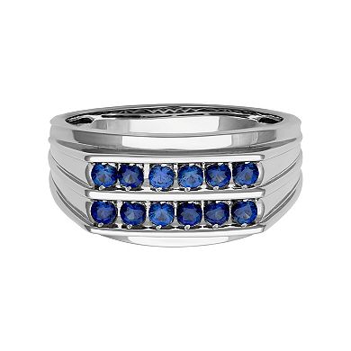 AXL Men's Sterling Silver Lab-Created Blue Sapphire Double Row Band