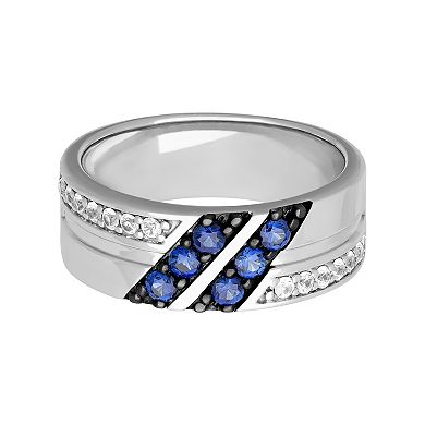 AXL Men's Sterling Silver Lab-Created Blue & White Sapphire Band